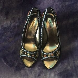 Embellished suede heels sz 8